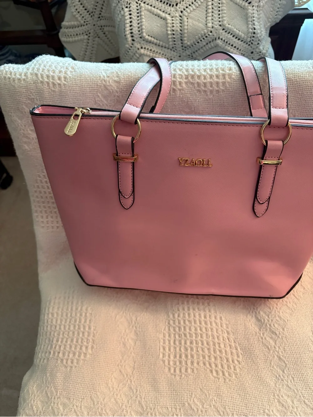 Pink Tote Bag with Gold Hardware